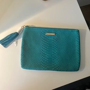 Gigi New York Leather Turquoise Clutch / Pouch with Tassel Zipper - NWT